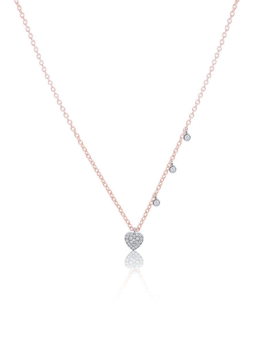 Pink Gold Dainty Diamond Heart Necklace