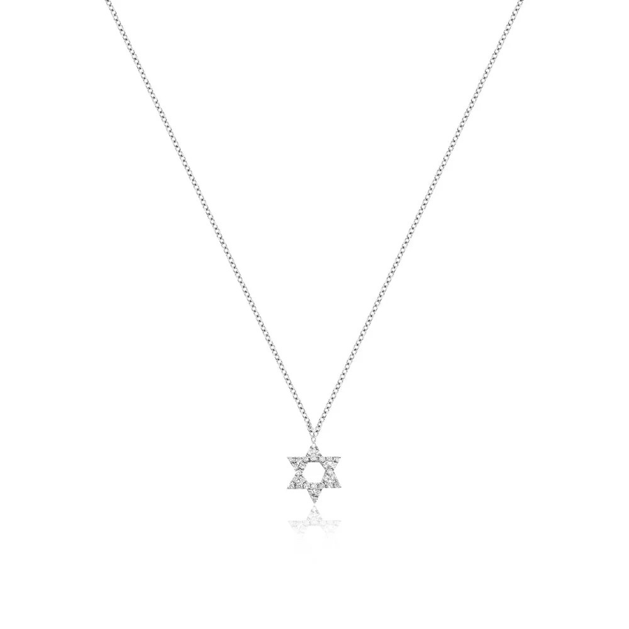 White Gold Diamond Jewish Star in 14kt Gold