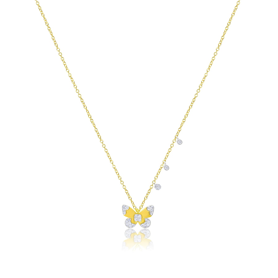 Two Tone Diamond Butterfly and Charm Necklace