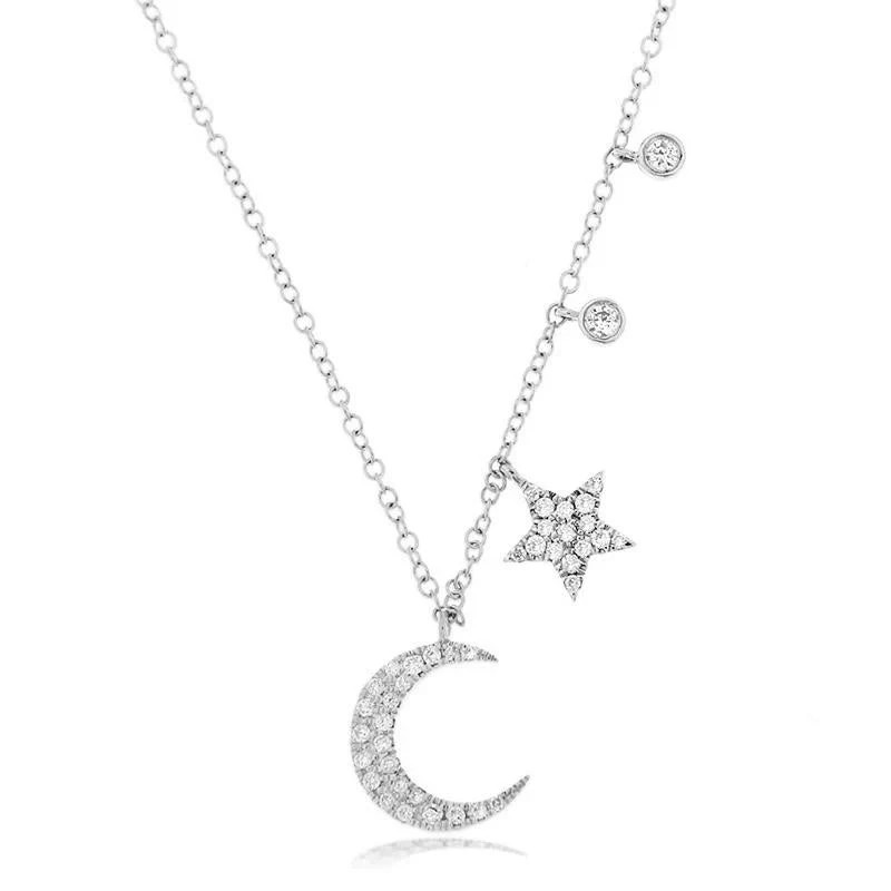Meira T Essential Moon and Star Diamond Necklace white gold