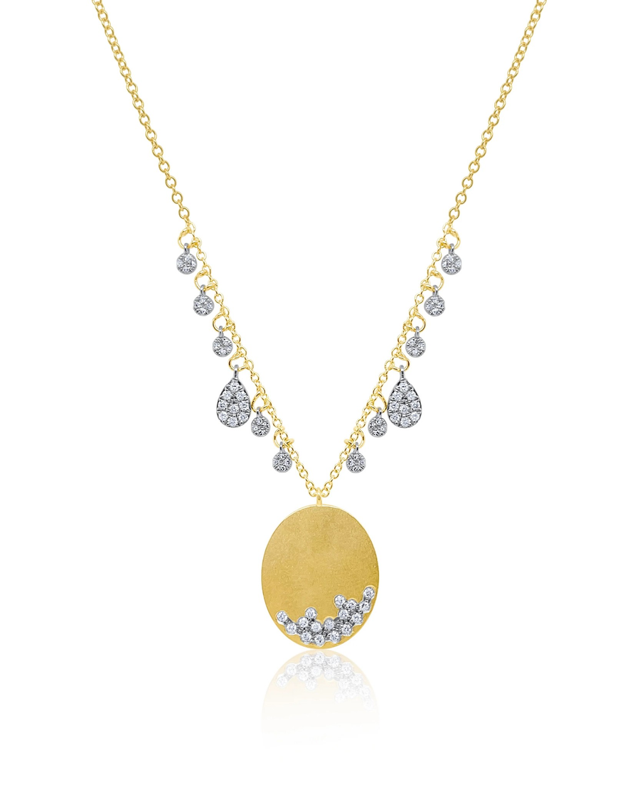 Brushed Yellow Silver Necklace with Diamond Charms