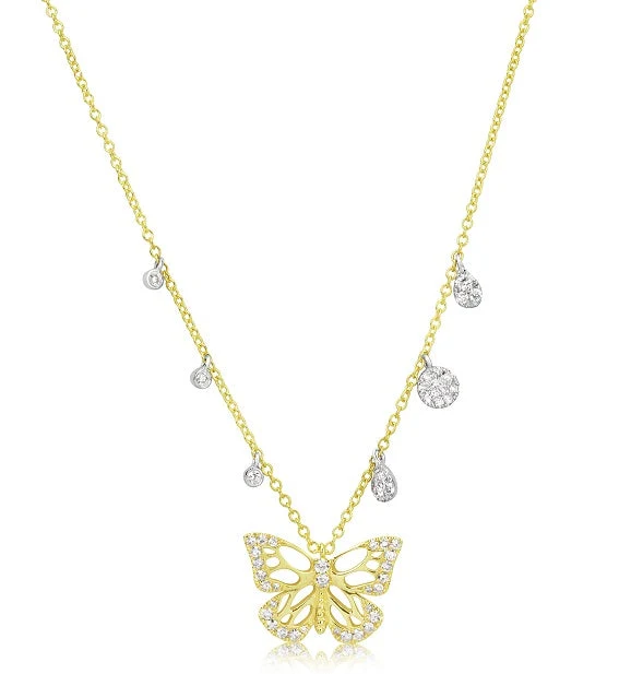 Yellow Gold Diamond Butterfly and Charm Necklace