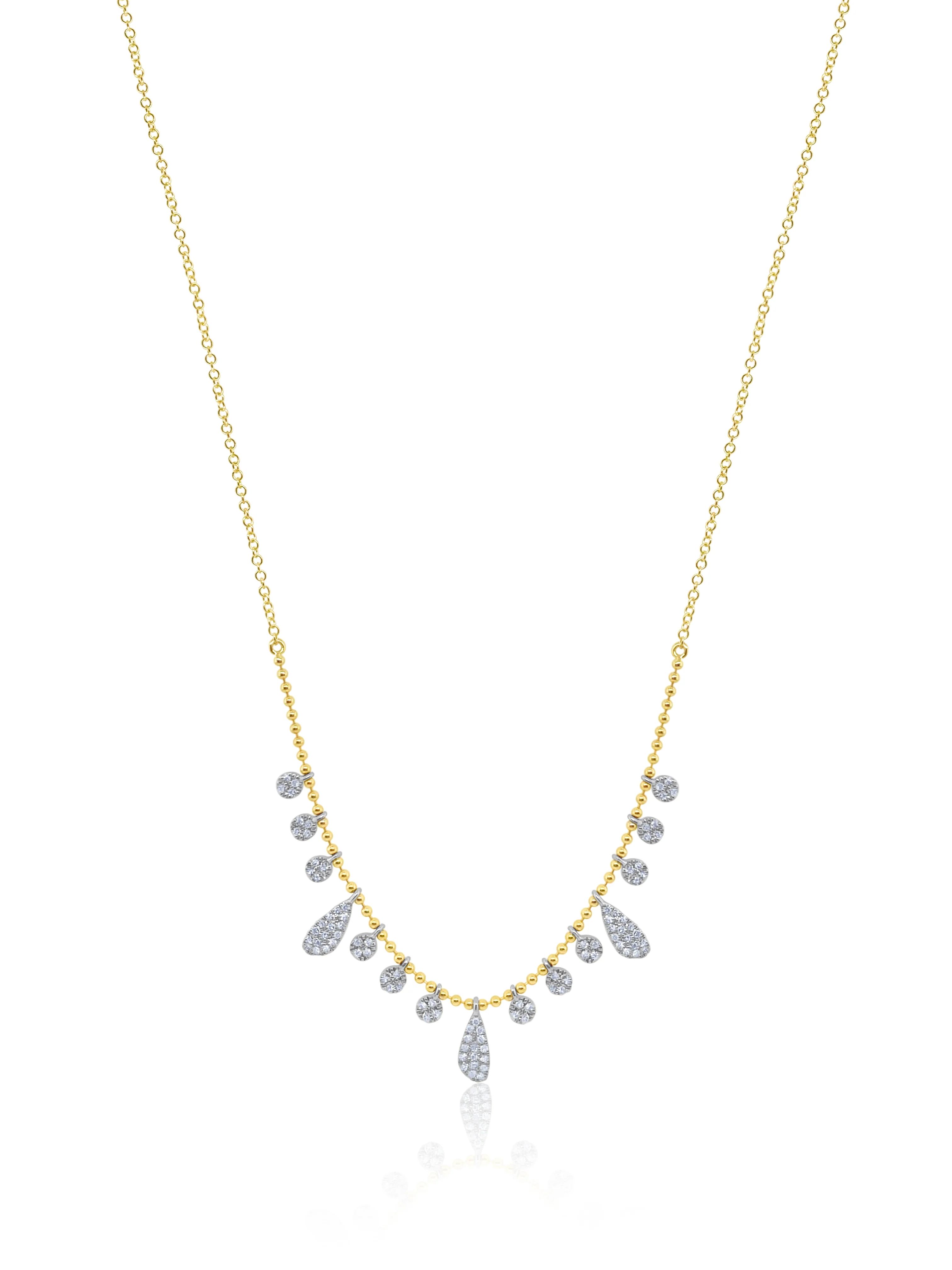 Yellow Gold Ball Chain Diamond Charms Necklace