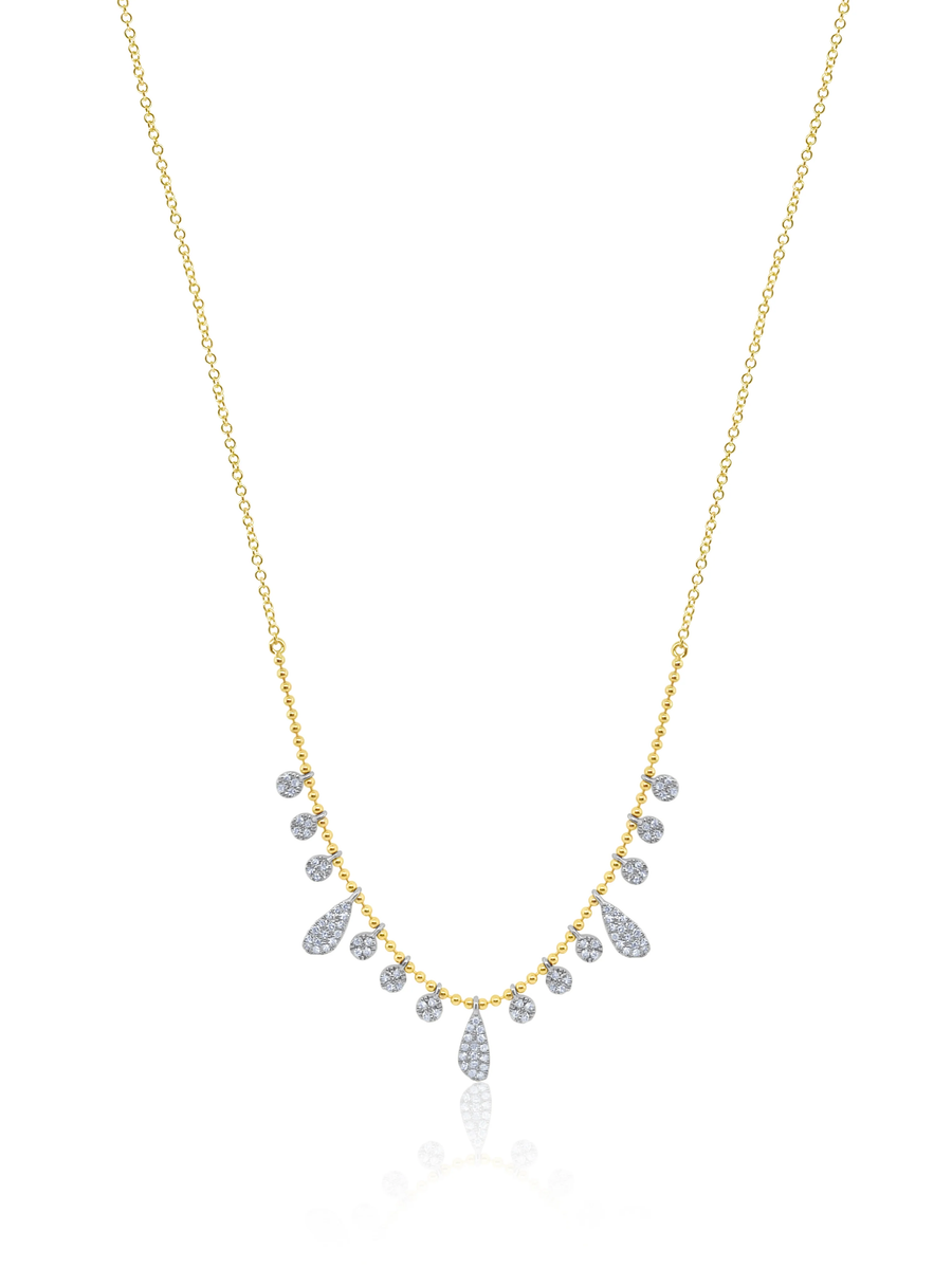 Yellow Gold Ball Chain Diamond Charms Necklace