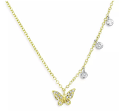 Dainty Diamond Butterfly Necklace in 14K yellow gold
