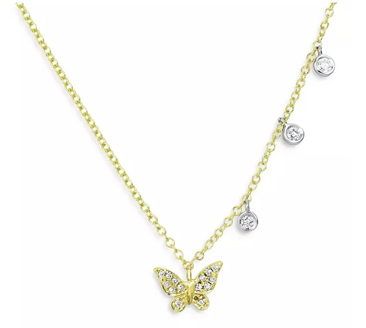 Dainty Diamond Butterfly Necklace in 14K yellow gold