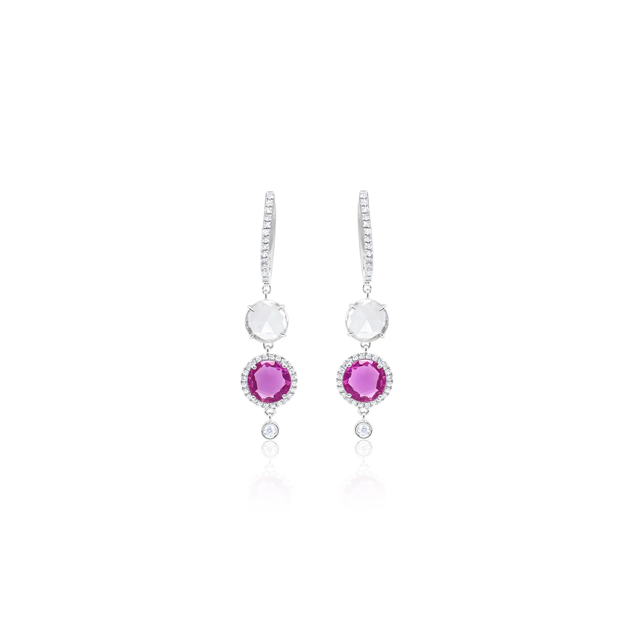 14kt White Gold Pink Sapphire and Diamond Drop Earrings