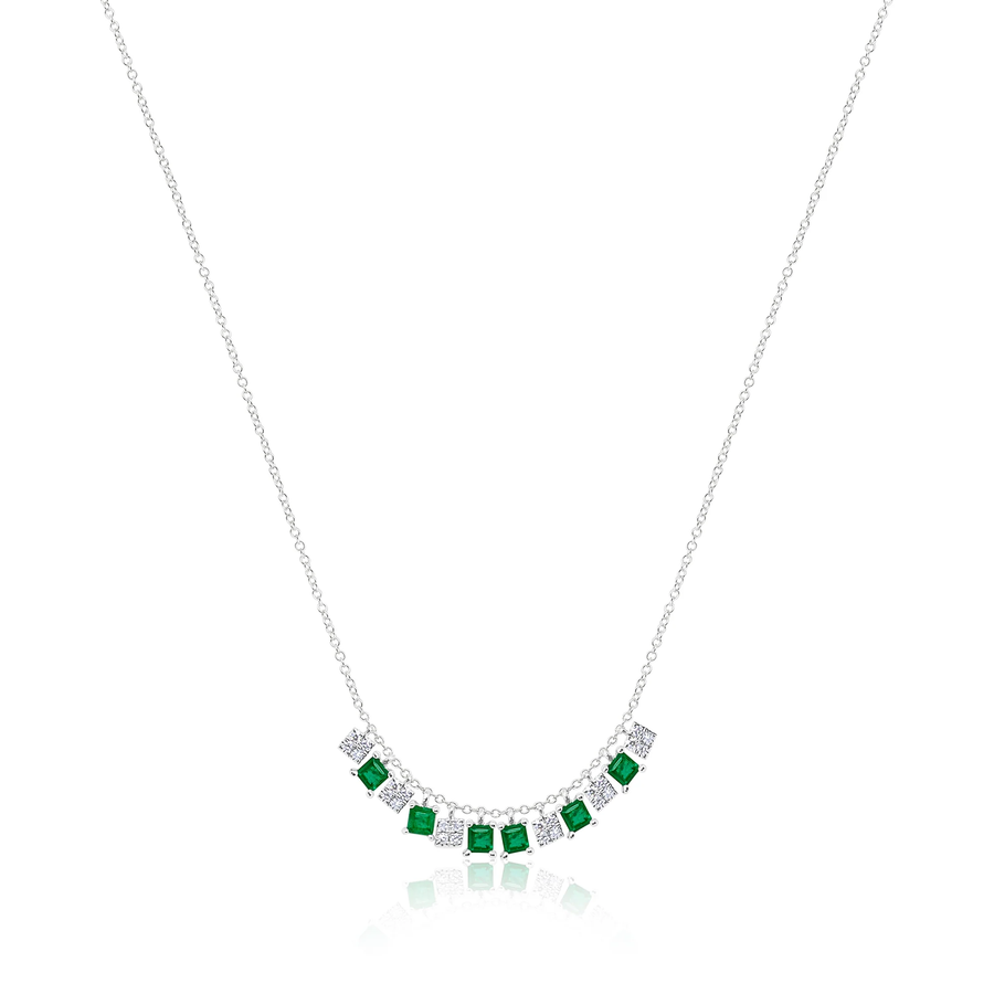 14kt White Gold Diamond and Emerald Fringe Necklace