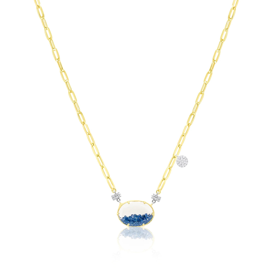 14kt Yellow Gold Diamond Fringe and Blue Sapphire Shaker Necklace