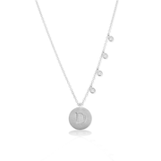 Engraved Initial Disc Necklace with Diamond Bezels white