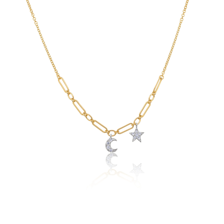 Dainty Paperclip Moon & Star Necklace