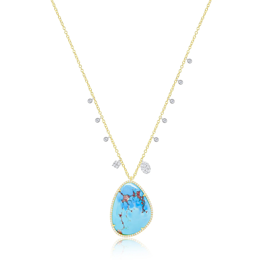14k Yellow Gold Turquoise and Diamond Necklace