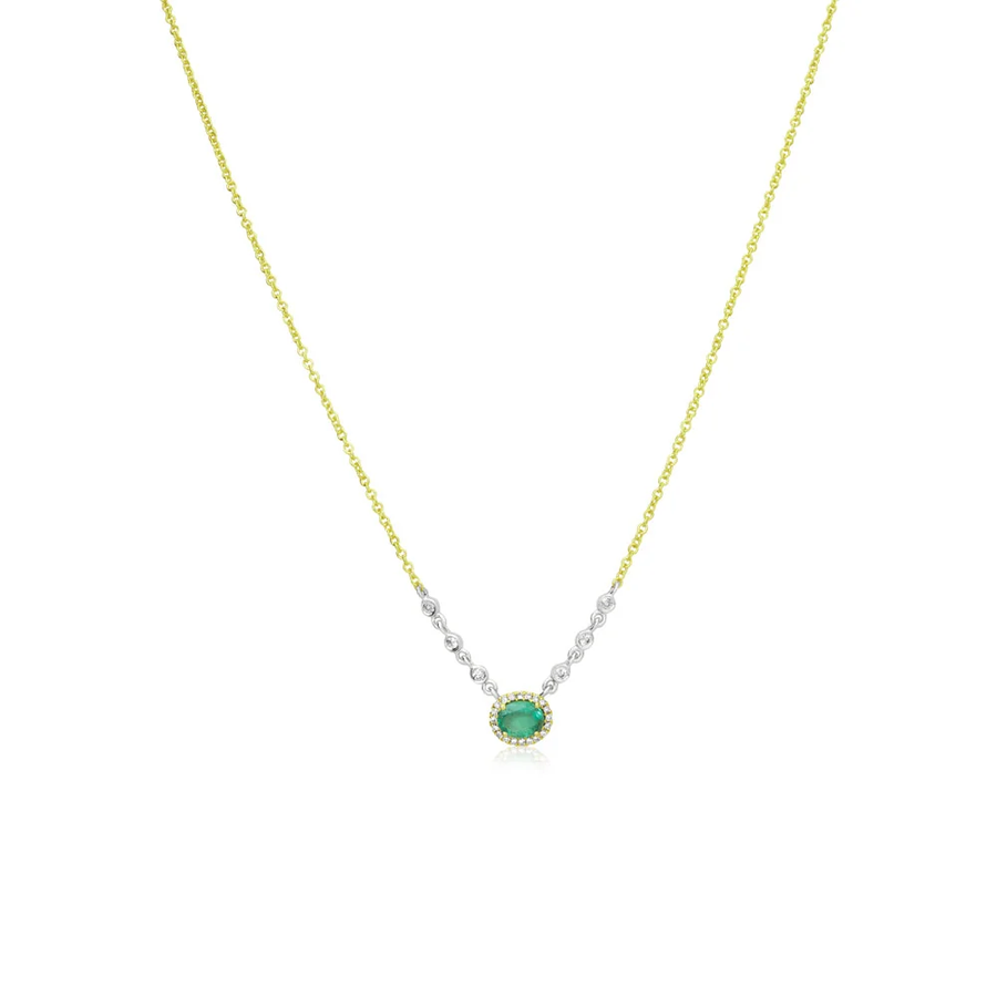 Dainty Emerald Diamond Halo Necklace