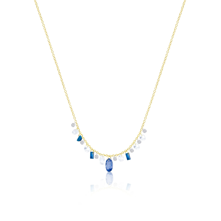14kt Yellow Gold Diamond and Sapphire Drop Necklace