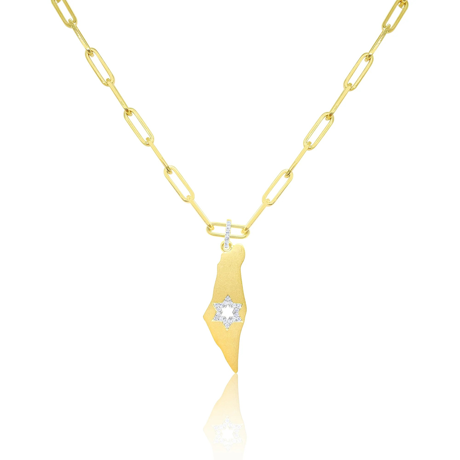 14kt Yellow Gold Paperclip and Diamond Israel Necklace