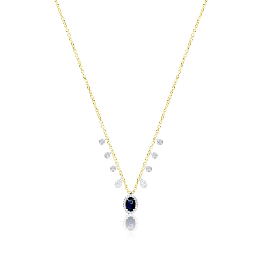 14kt Yellow Gold Diamond and Blue Sapphire Oval Necklace