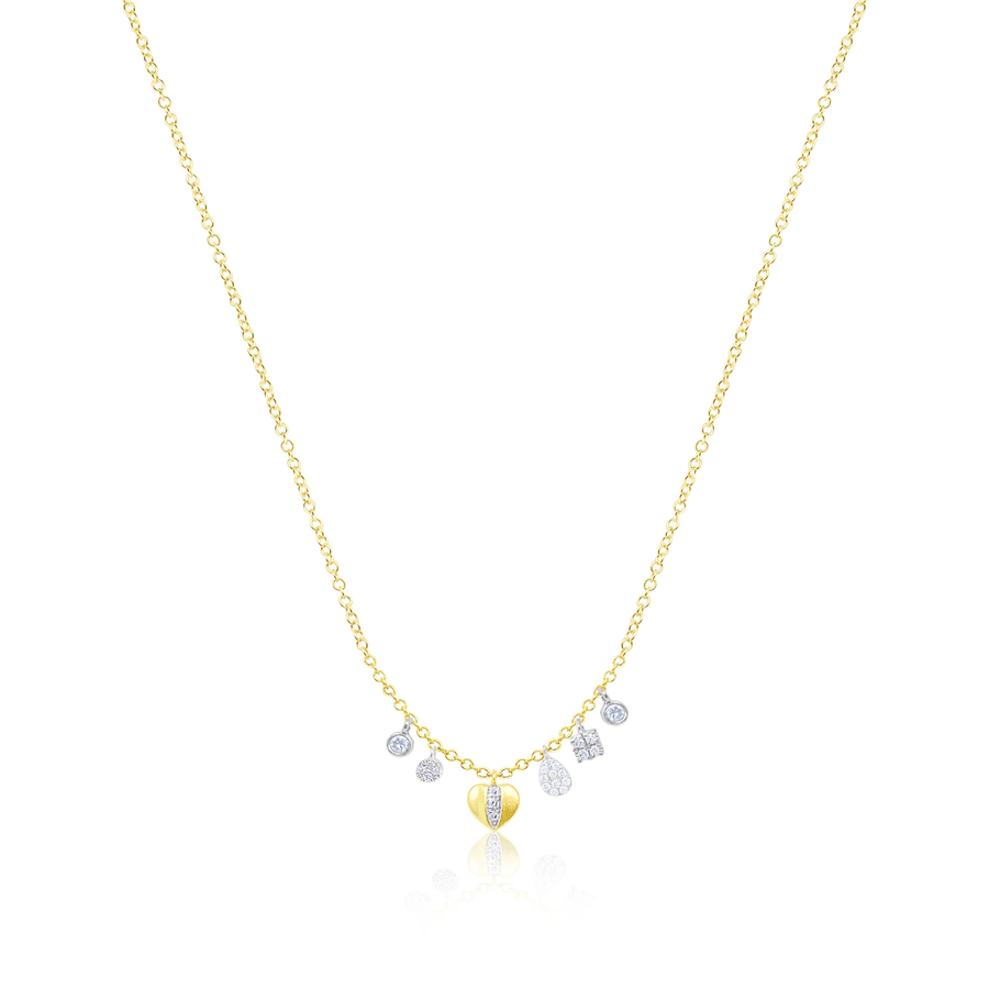 14kt Yellow Gold Heart Multi Charm Diamond Necklace