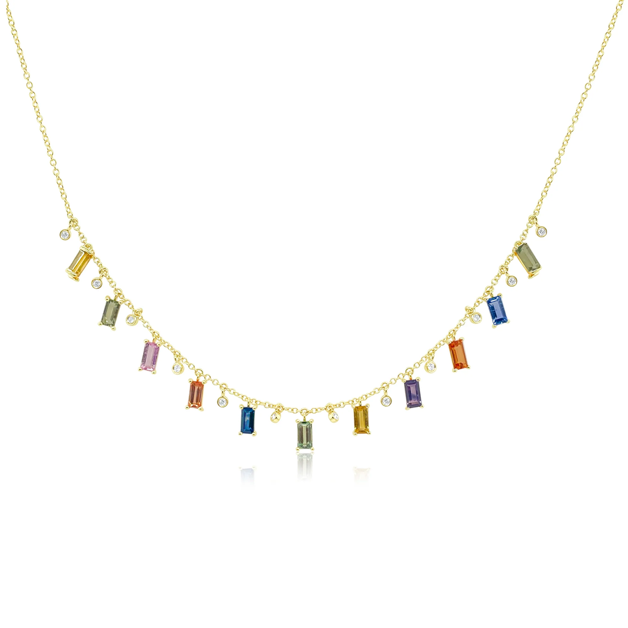 14kt Yellow Gold Diamond and Sapphire Gemstones Necklace
