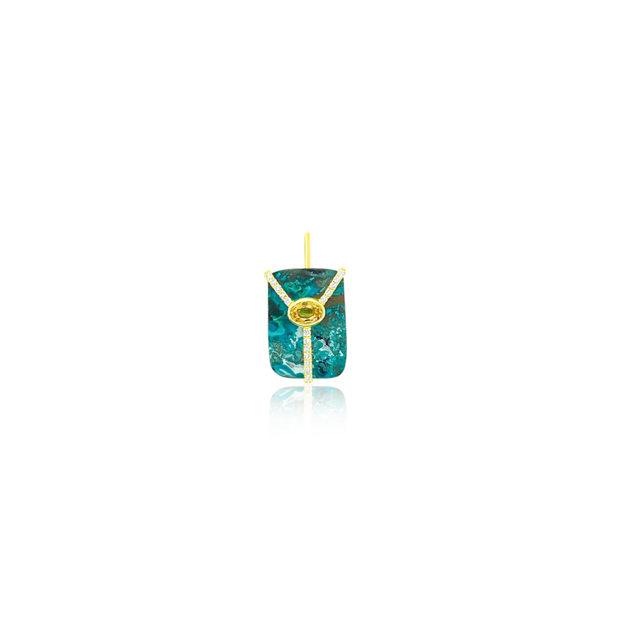 14kt Yellow Gold Chrysocolla and Diamond Charm Yellow Sapphire Center
