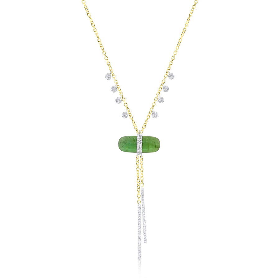 Yellow Gold Diamond and Green Tourmaline Lariat Necklace