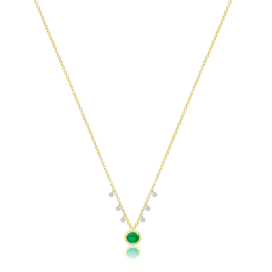 14kt Yellow Gold Diamond and Emerald Oval Pendant Necklace