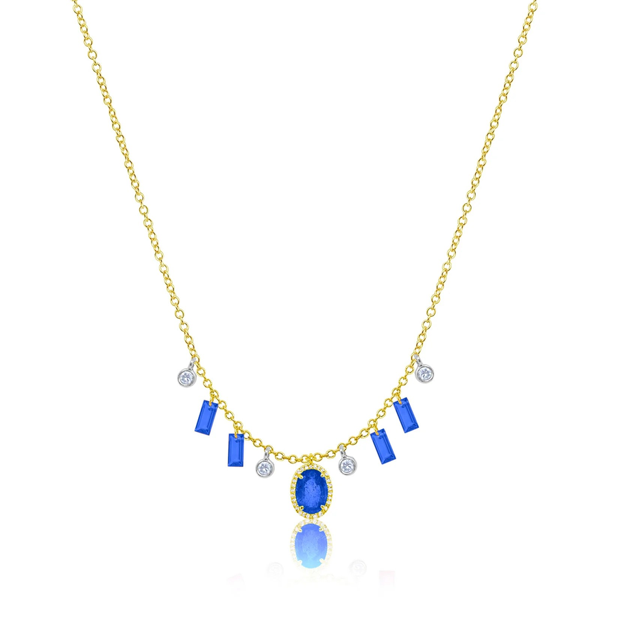 14kt Yellow Gold Diamond Oval Blue Sapphire and Drilled Blue Sapphires