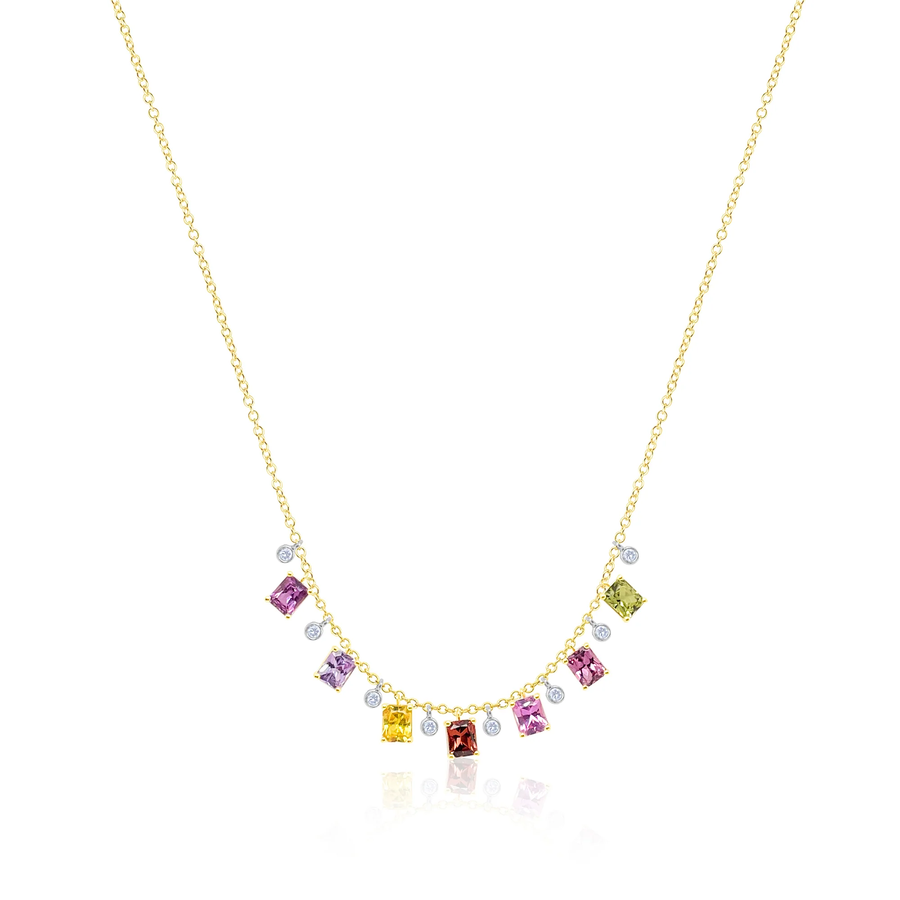 Yellow Gold Mixed Sapphire Charm Necklace