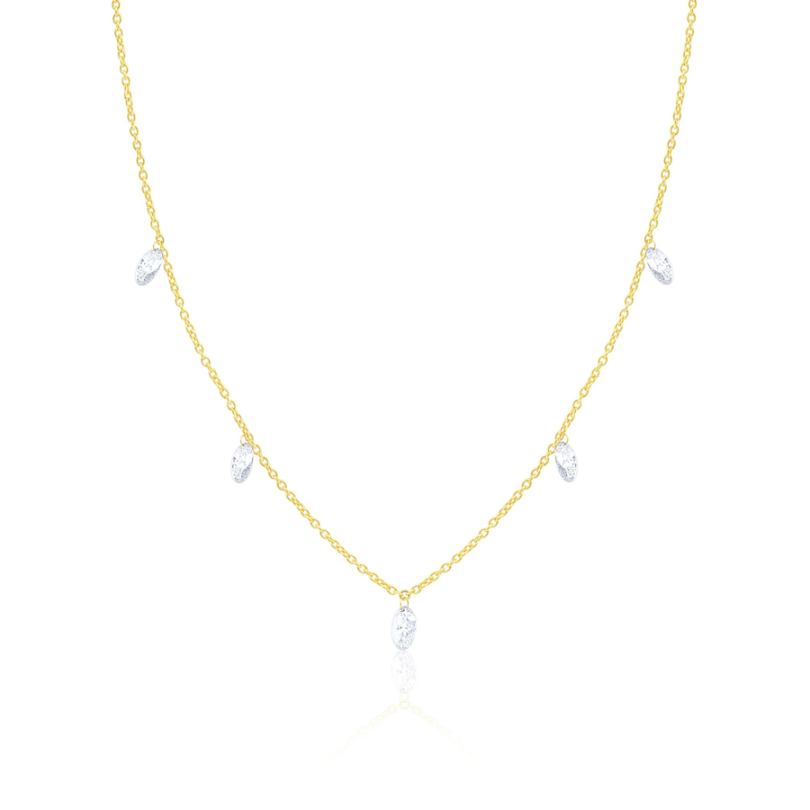14kt Yellow Gold Lab Grown Drilled Diamond Station Necklace