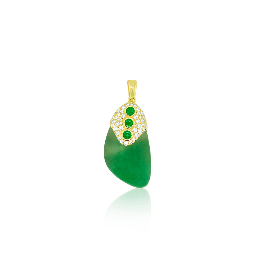 14kt Yellow Gold Jade Diamond and Emerald Pendant