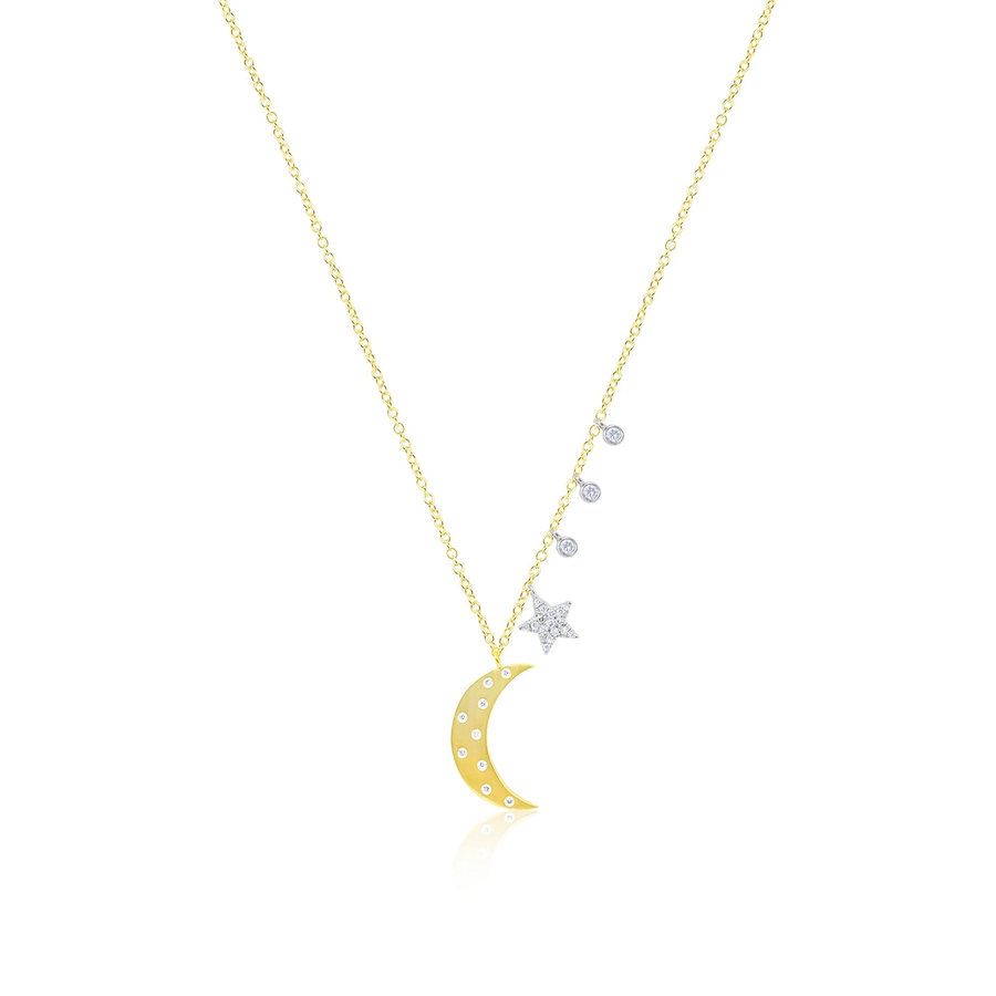 14kt Yellow Gold Diamond Moon and Star Necklace