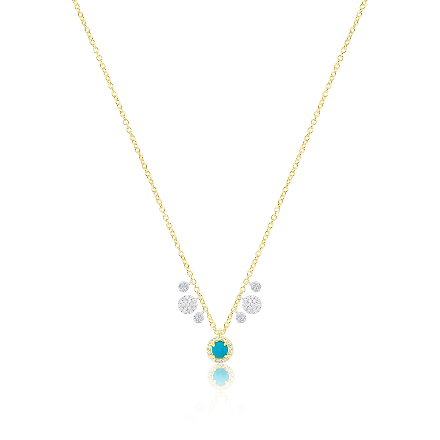 14kt Yellow Gold Diamond and Turquoise Circle Pendant Necklace