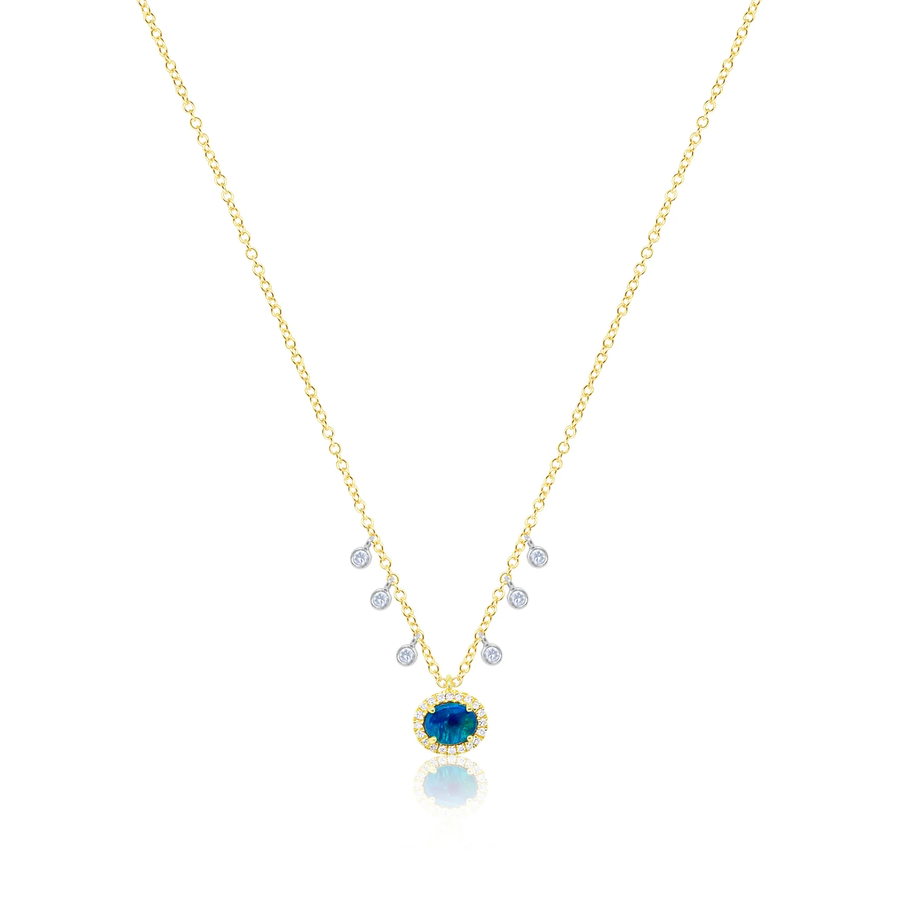 14kt Yellow Gold Diamond and Oval Opal Pendant Necklace