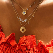 Gold and Diamond Evil Eye Coin Necklace styling