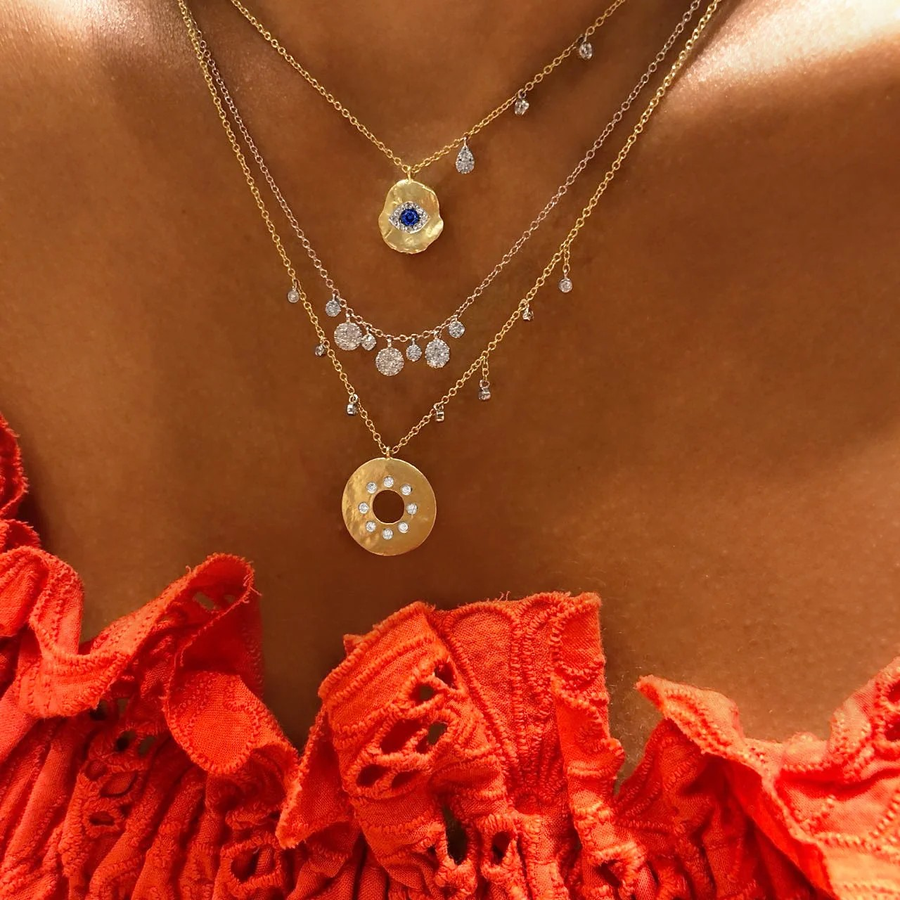 Gold and Diamond Evil Eye Coin Necklace styling