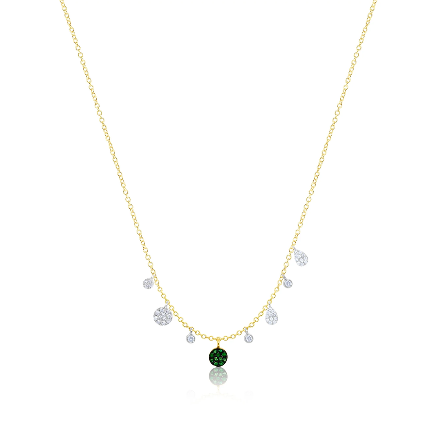 14kt Yellow Gold Meira T Diamond and Emerald Disc Necklace
