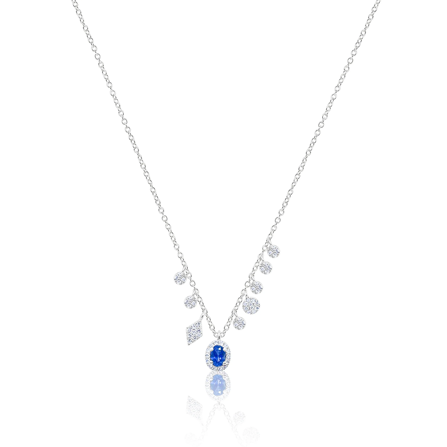 14kt White Gold Blue Sapphire Charms Diamond Necklace