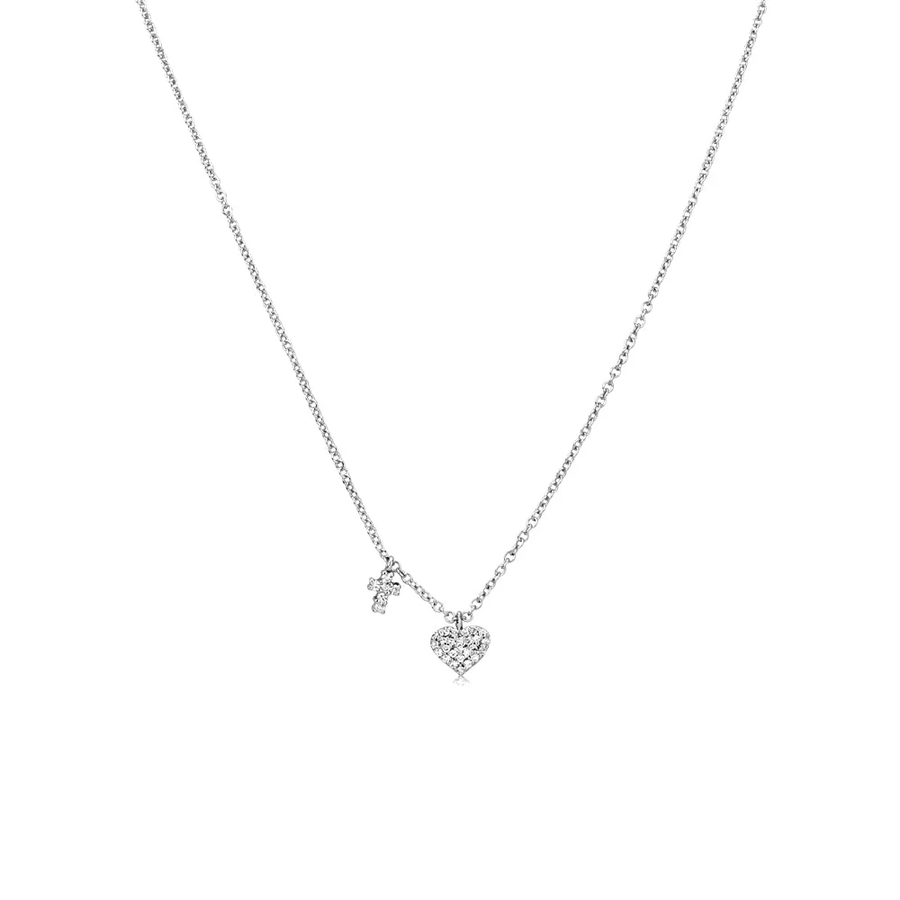 Diamond Cross and Heart Necklace White Gold