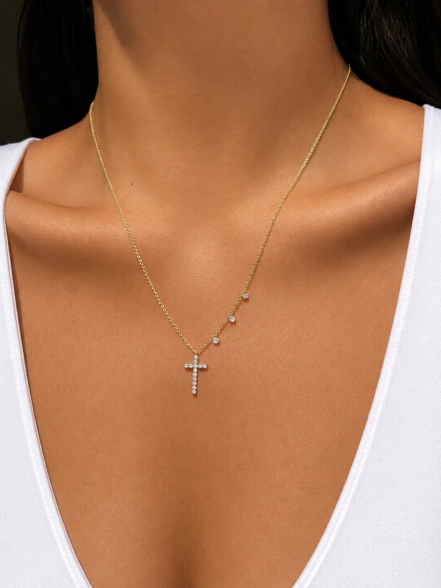 14kt Yellow Gold and Diamond Cross Necklace