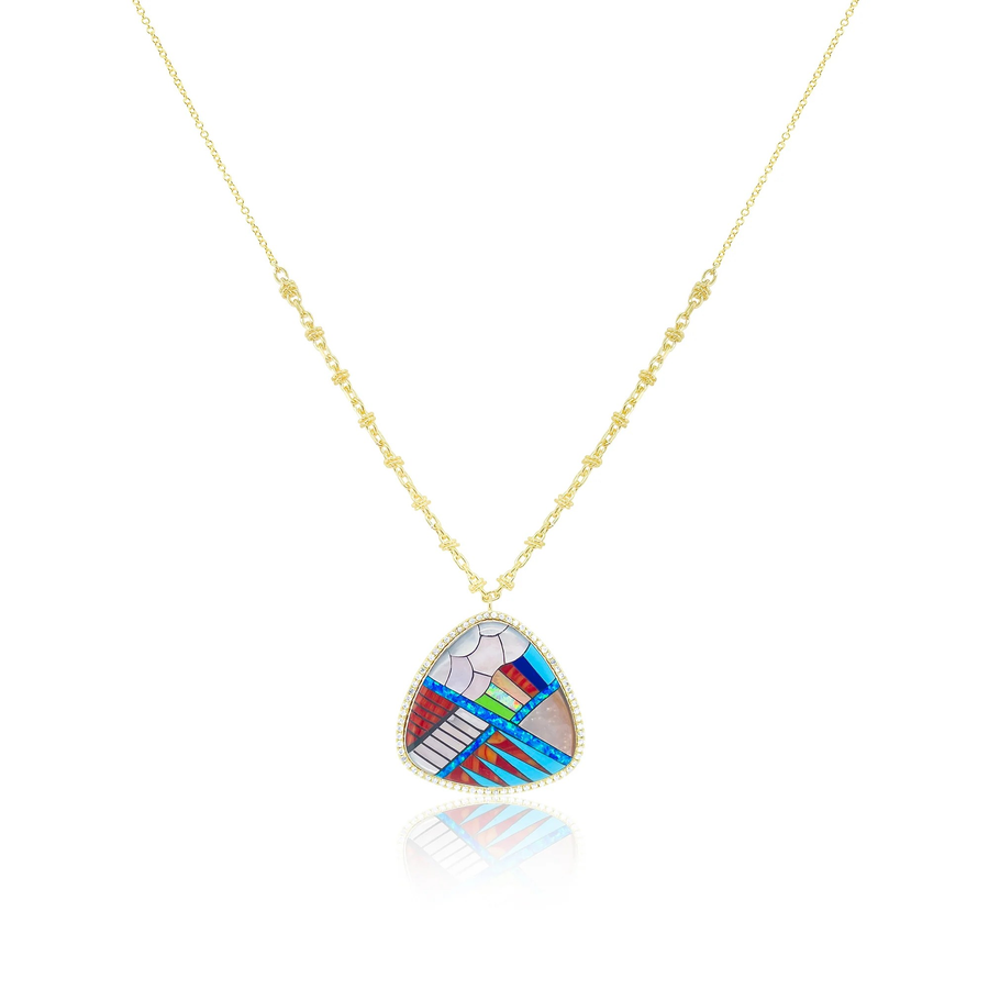 14kt Yellow Gold Diamond and Tribal Mosaic Pendant Necklace