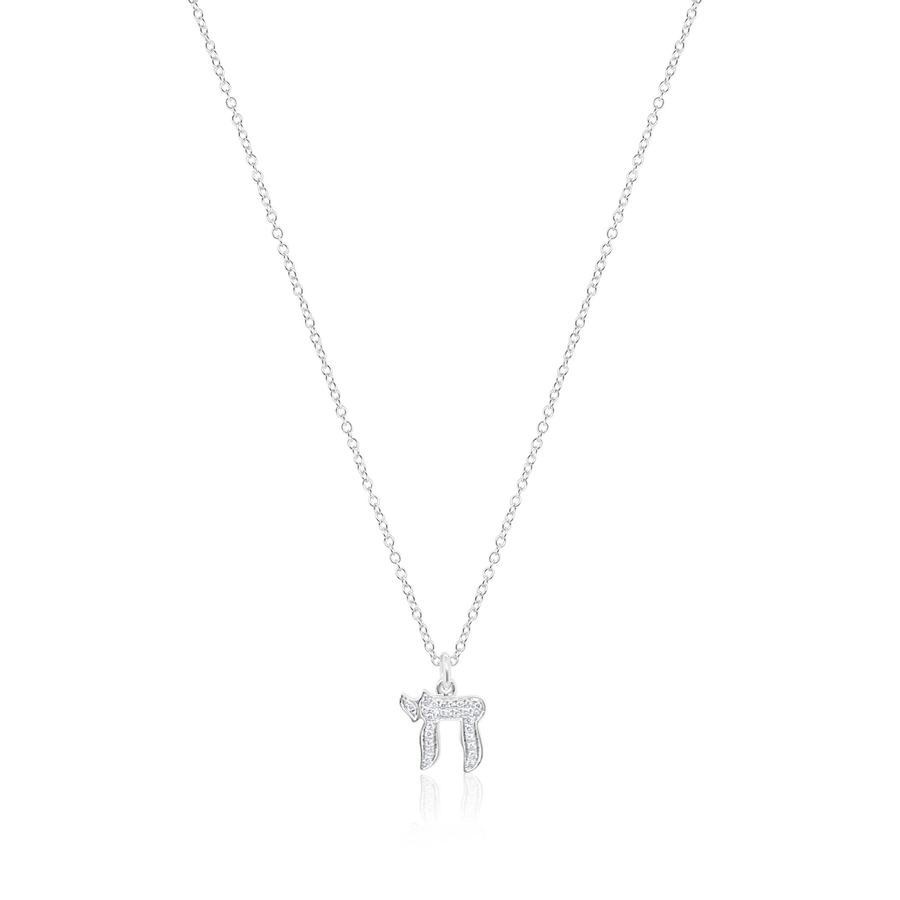 14k White Gold Diamond Chai Necklace Hai