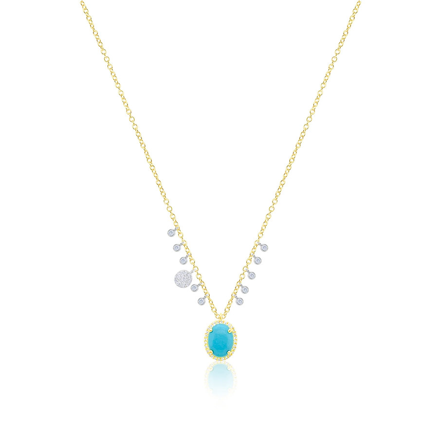 14kt Yellow Gold Diamond and Turquoise Pendant Necklace