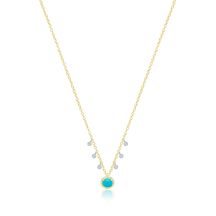 14kt Yellow Gold Diamond and Turquoise Oval Pendant Necklace