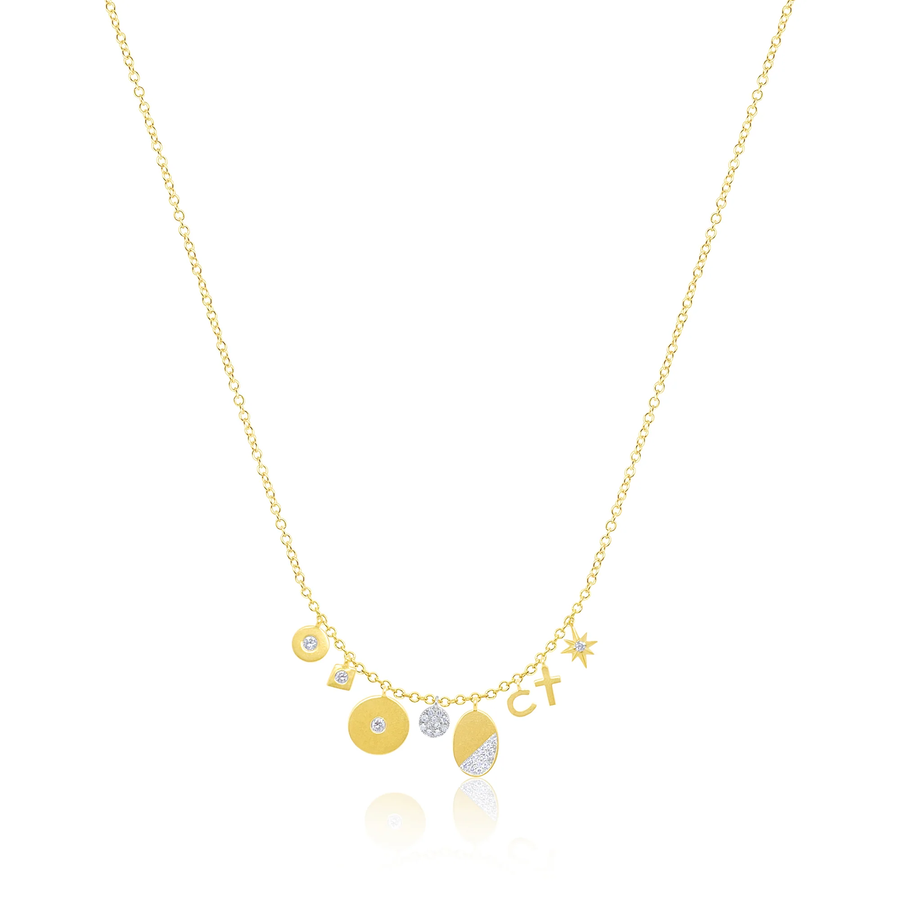 14kt Two Tone Gold Multi Charm Layering Diamond Necklace