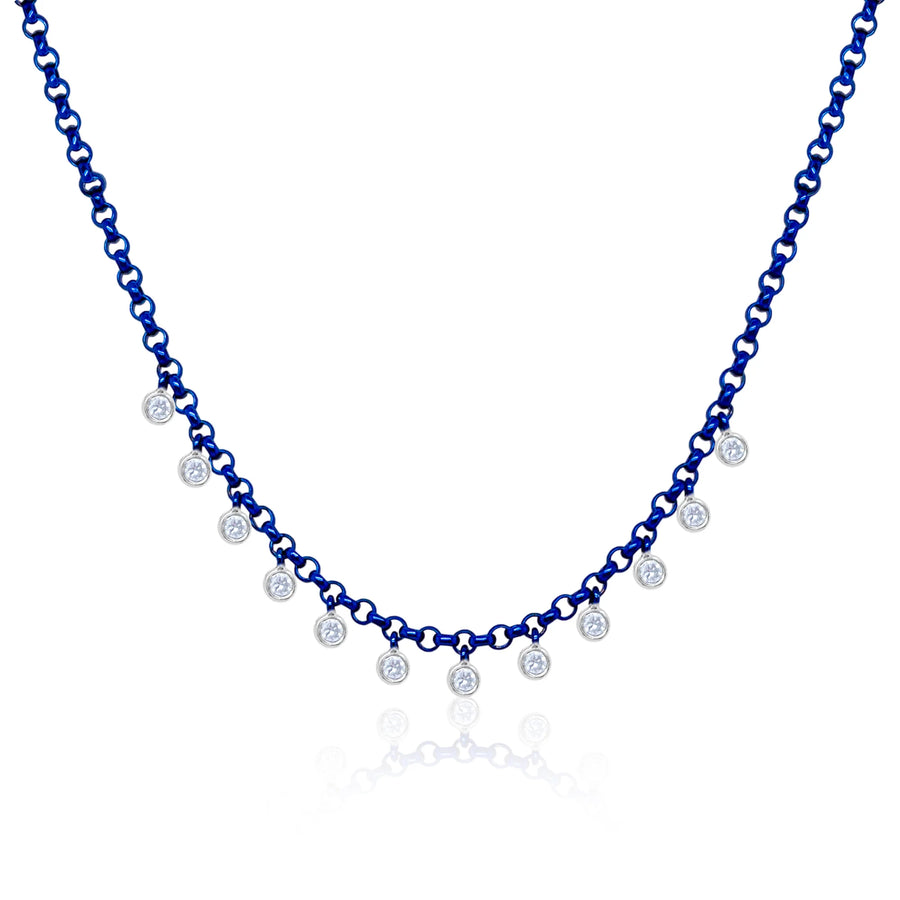 Blue Rhodium Silver Diamond Necklace