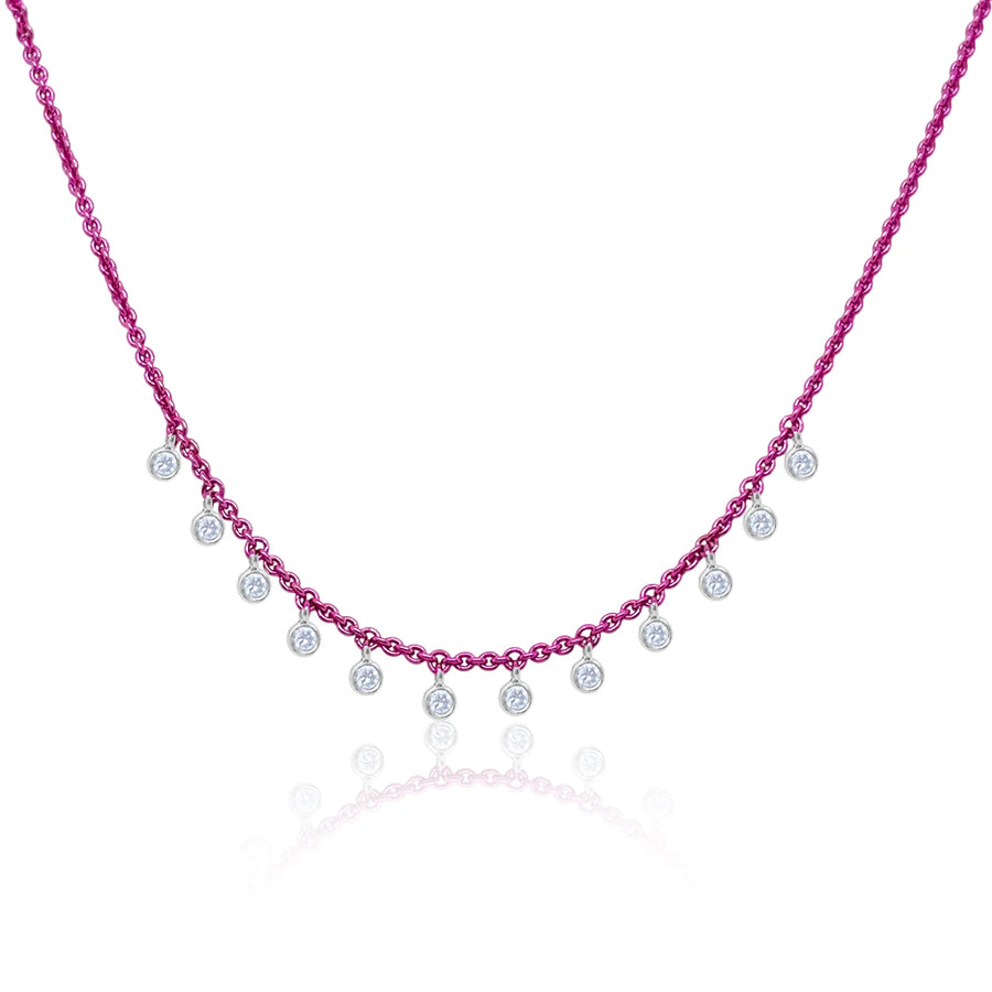 Pink Rhodium Silver Diamond Necklace