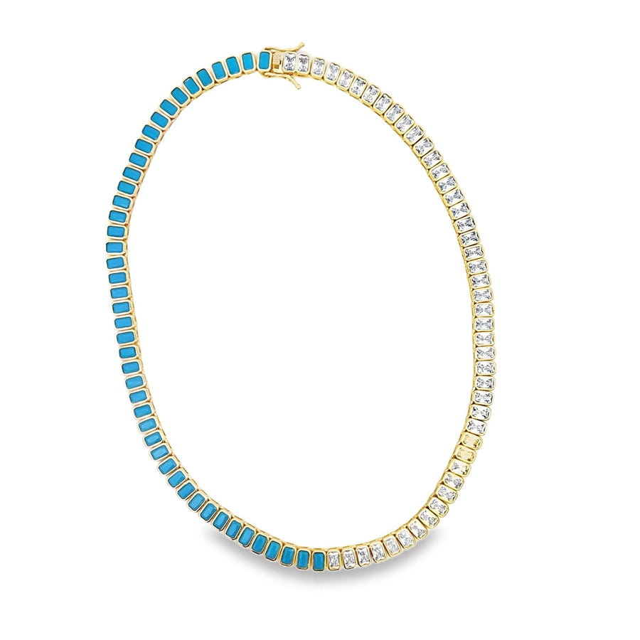 Half Turquoise Baguette Tennis Necklace